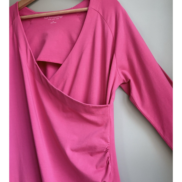 Soft Surroundings Wear Anywhere Dress Stretch Knit Pink Faux Wrap V-neck XL - Picture 10 of 15